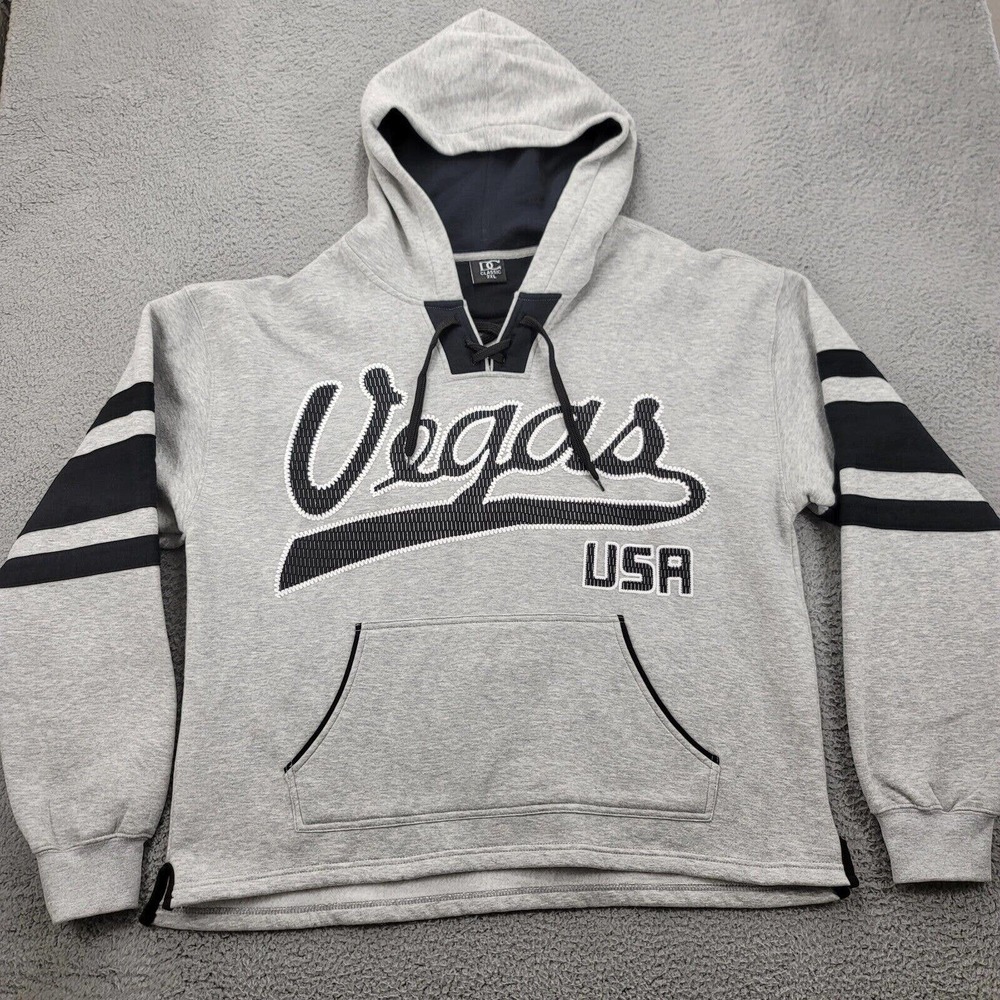 DC Classic Jacket Mens 2XL Gray Spell Out Vegas USA Hoodie Pockets Draw String
